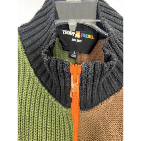 Teddy Fresh Cardigan Mens Large Sweater Retro Colorblock Preppy Classic Grandpa - Picture 7 of 16
